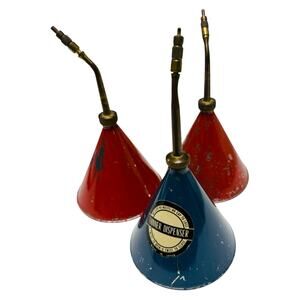 3pc Vintage Blue & Orange Thumb Oiler Thinner Dispenser Japan Brass Tip Oil Can